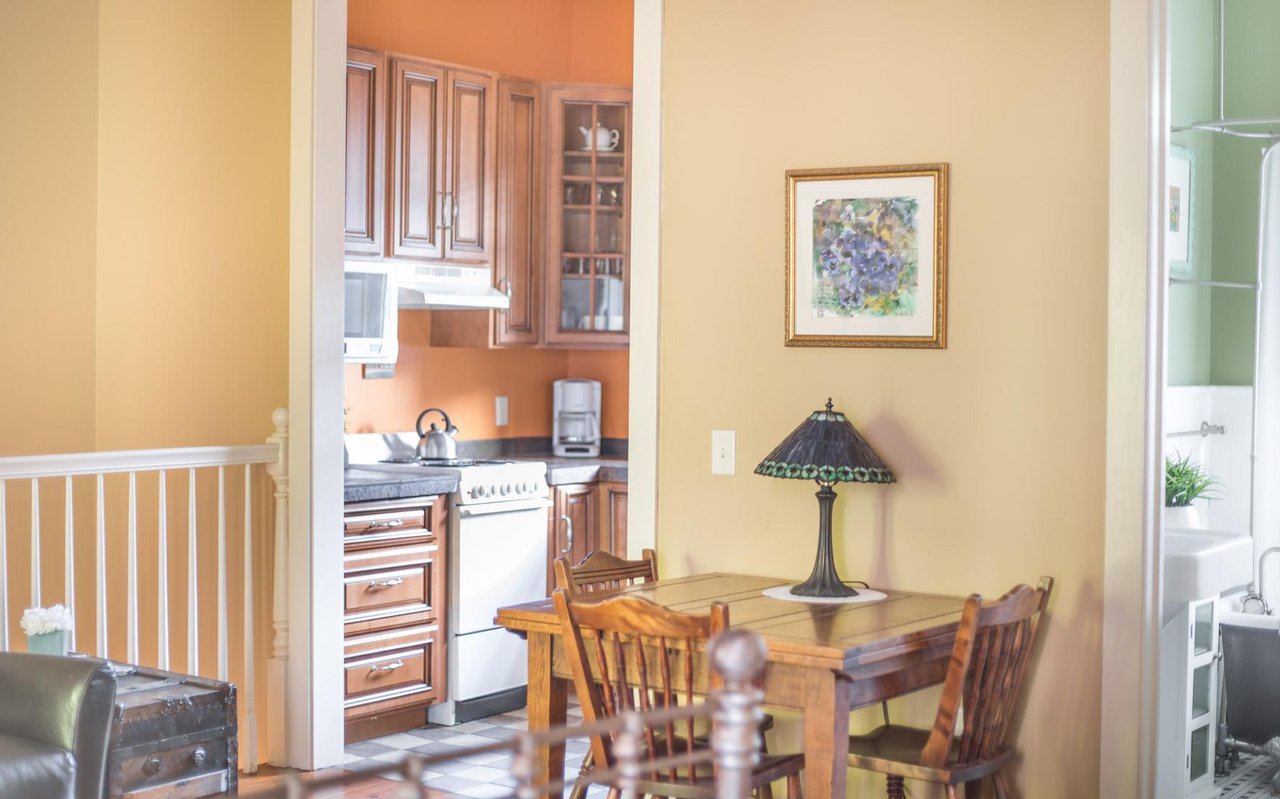 The breakfast nook is perfect for a morning coffee and croissant.