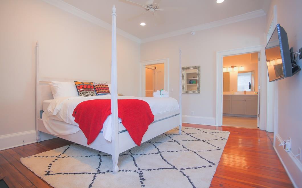Watch a movie in the comfort of this high style bed.