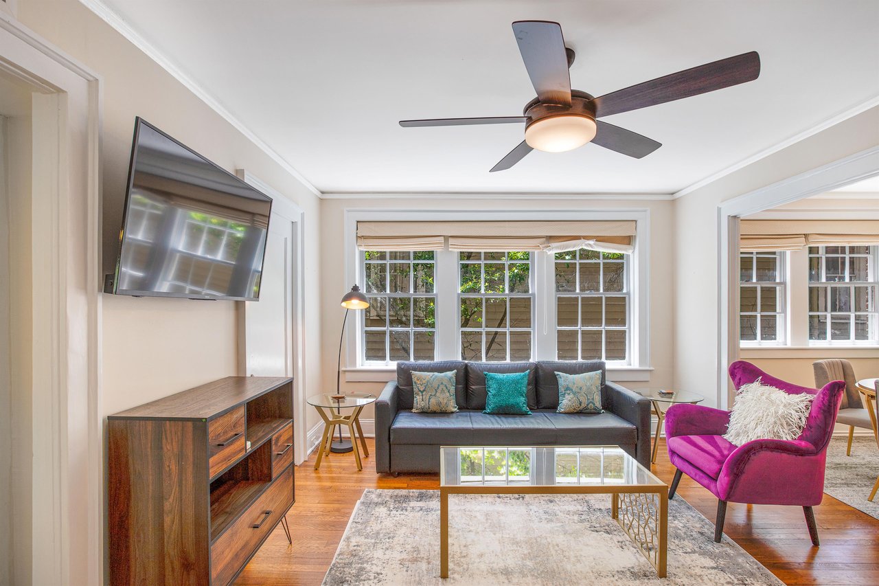 Tastefully furnished, with upgraded finishes, this space is a perfect combination of historic and modern.