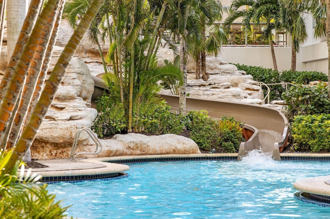 The water slide at the outdoor swimming pool