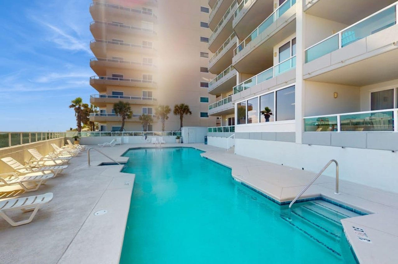 The beachfront swimming pool in front of Silver Beach in Orange Beach Alabama