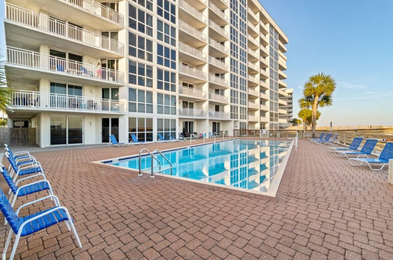 The outdoor beachside swimming pool in front of SeaSpray East in Perdido Key Florida