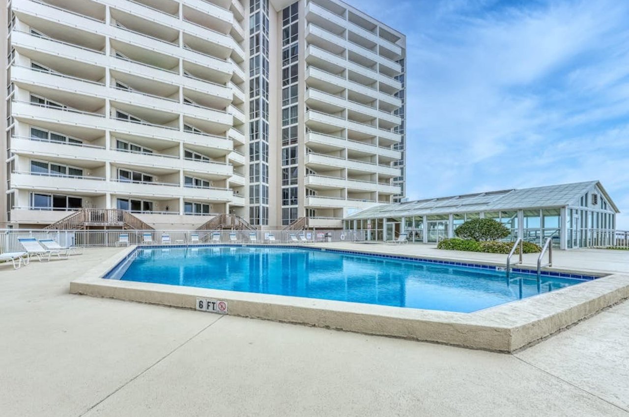 The outdoor beachside swimming pool in front of Perdido Sun in Perdido Key Florida