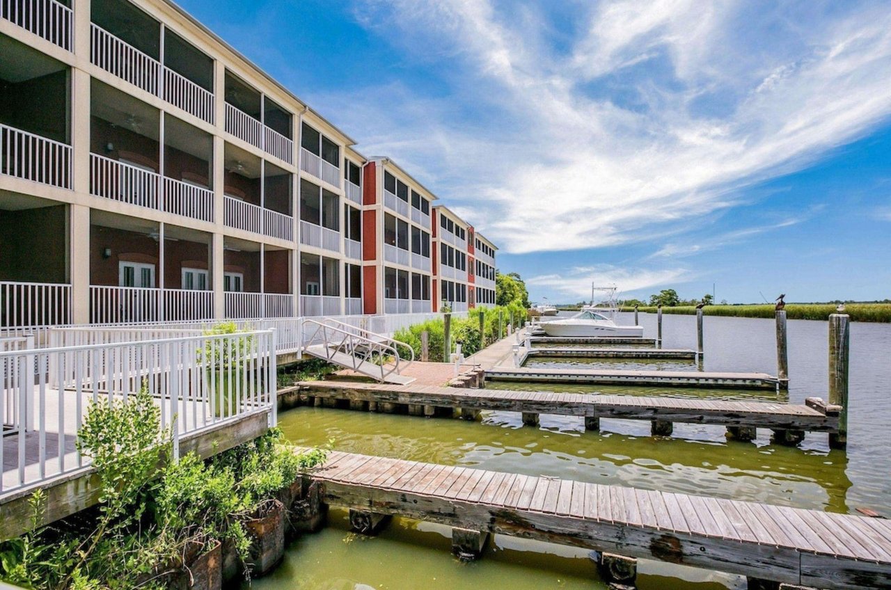 The boat slips at Water Street Hotel  Marina in Apalachicola Florida