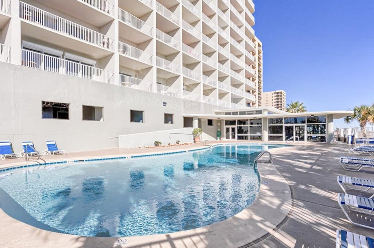 The pool in front of Tidewater Beach Resort Condos in Orange Beach Alabama