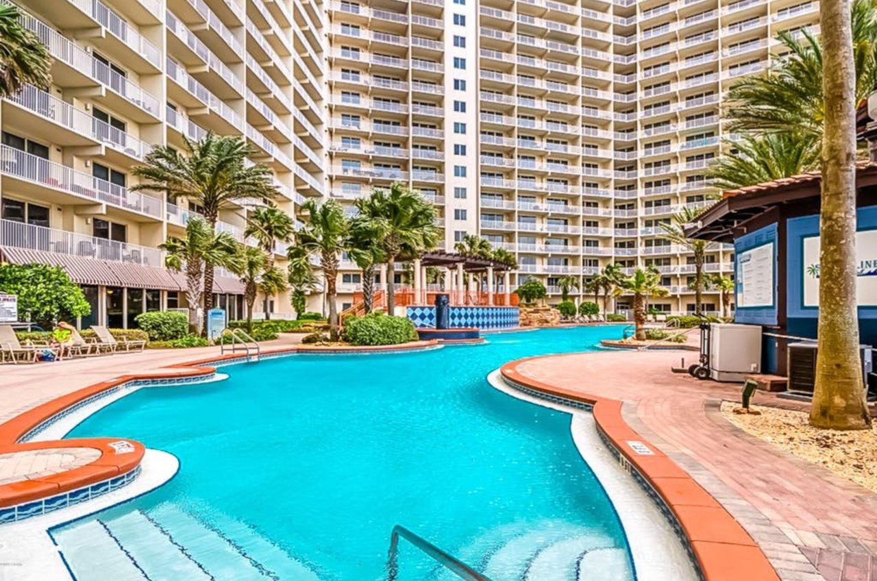 A section of the outdoor pool in front of the Shores of Panama