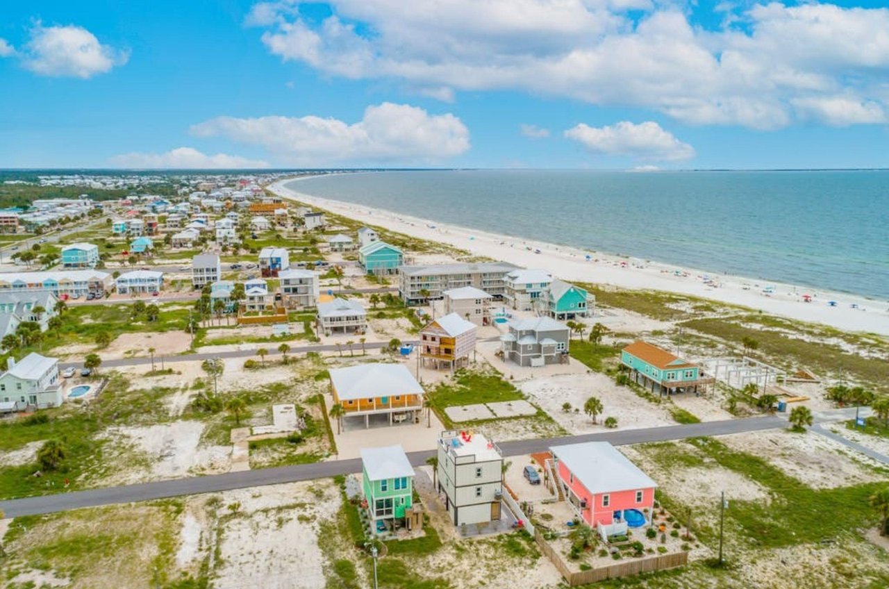 Aerial view of rental homes in Mexico Beach Florida