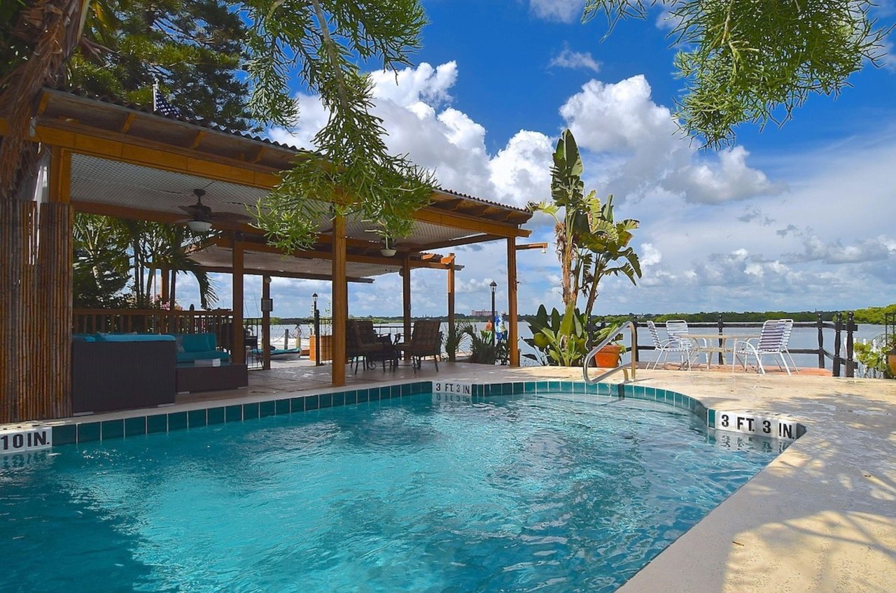The waterfront outdoor swimming pool at the Inn at Turtle Beach