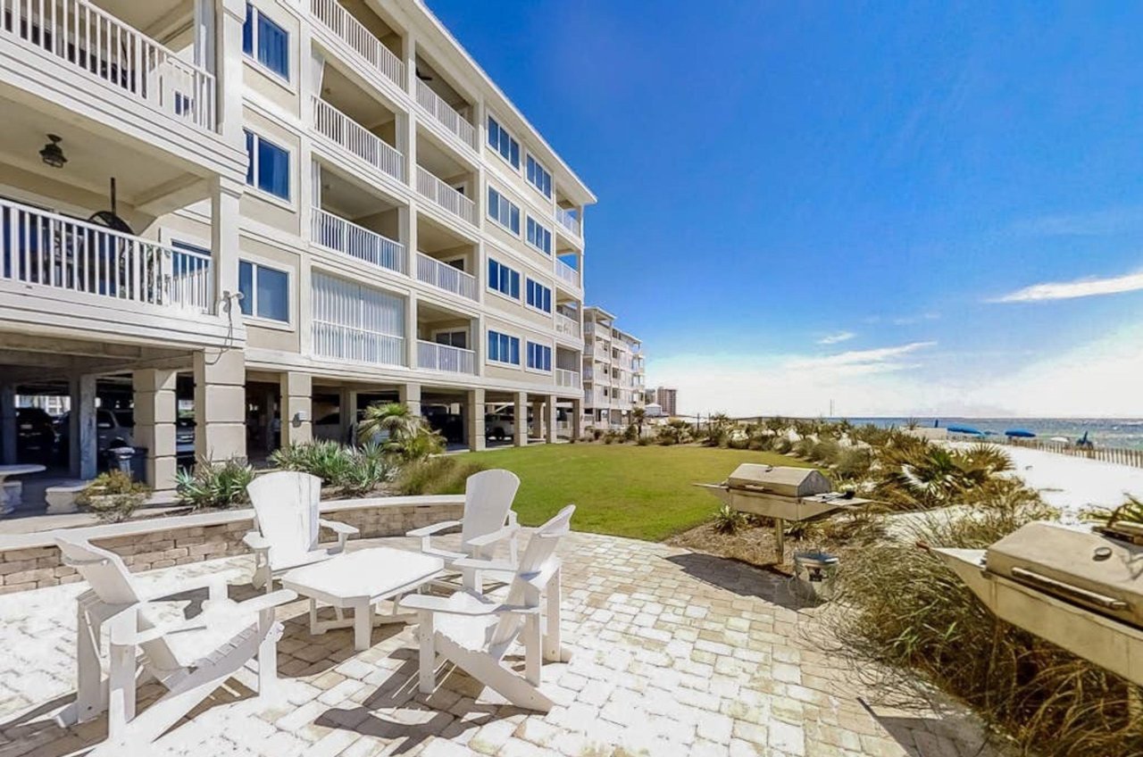 The deck and beach next to Marlin Key in Orange Beach Alabama