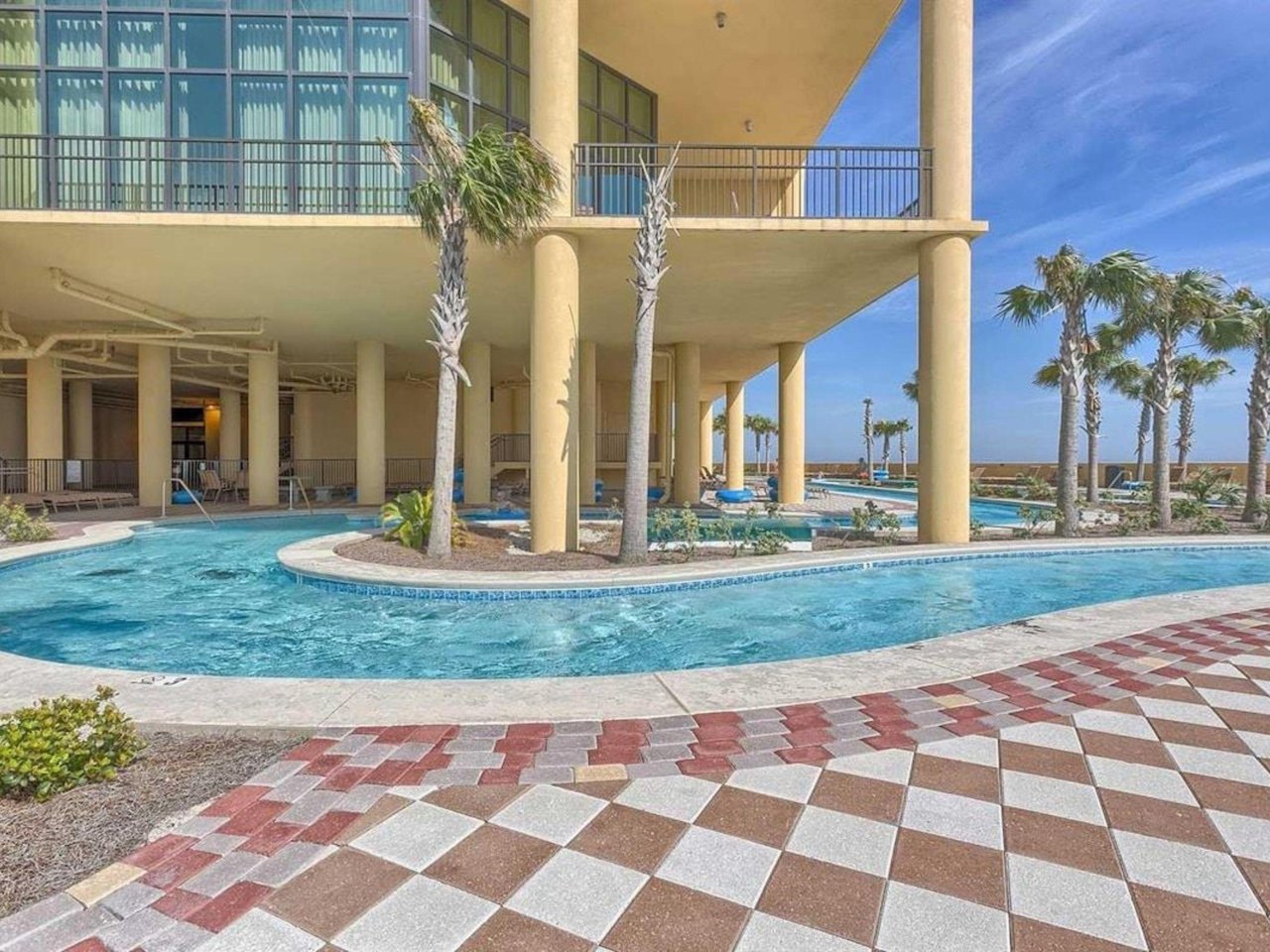 The spacious lazy river at The Oasis at Orange Beach