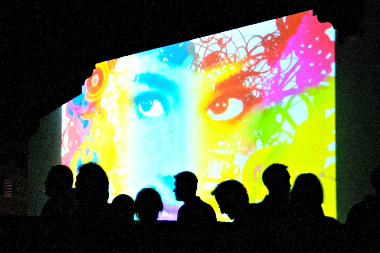 58827 Digitalgraffitiwomansfaceandsilhouettesofcrowd