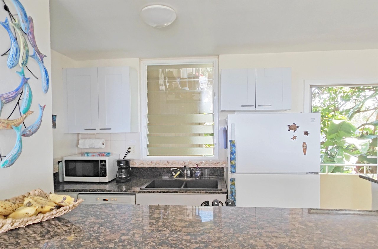 Airy galley kitchen with louvered window