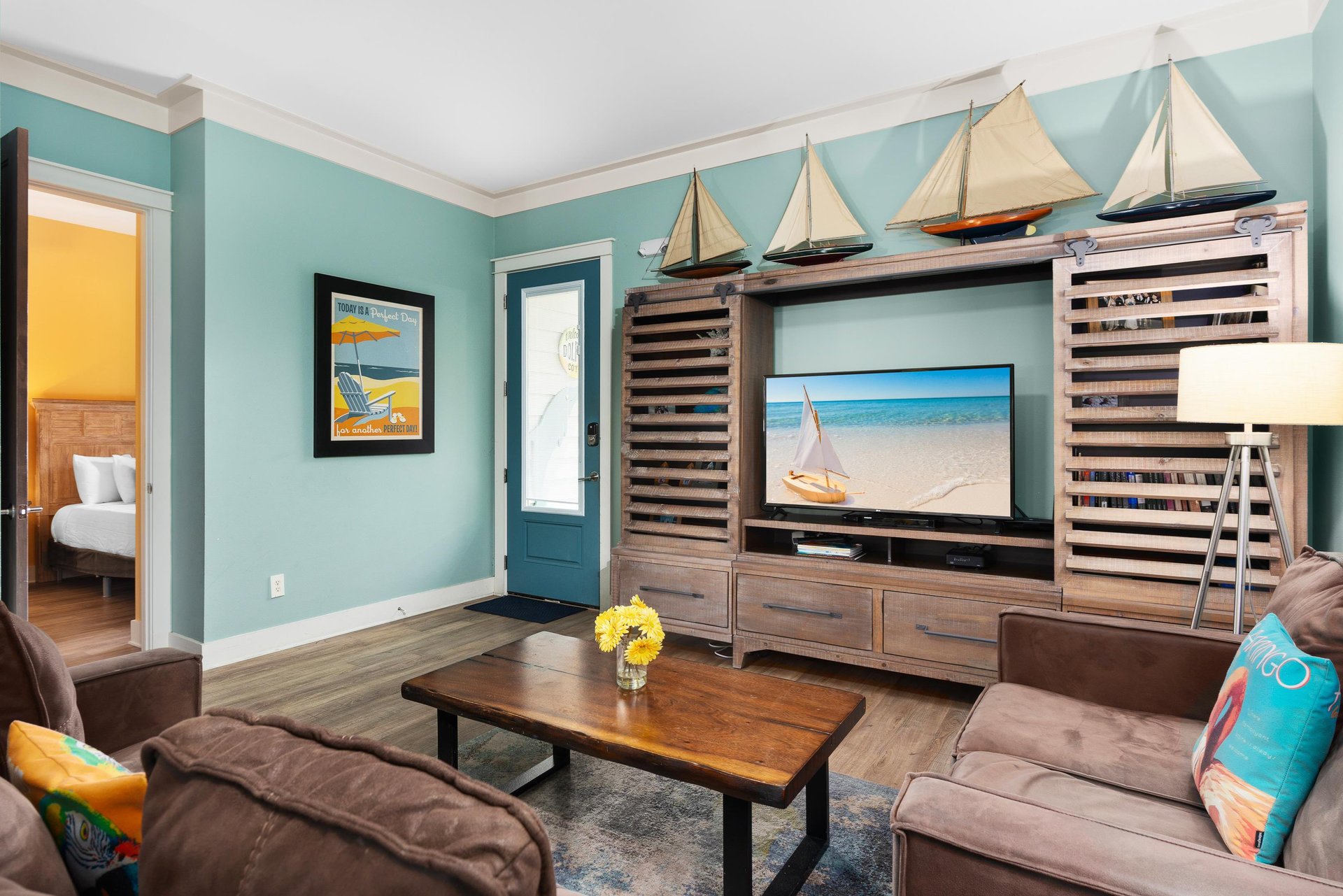 Comfortable Living Room with Large Flat Screen