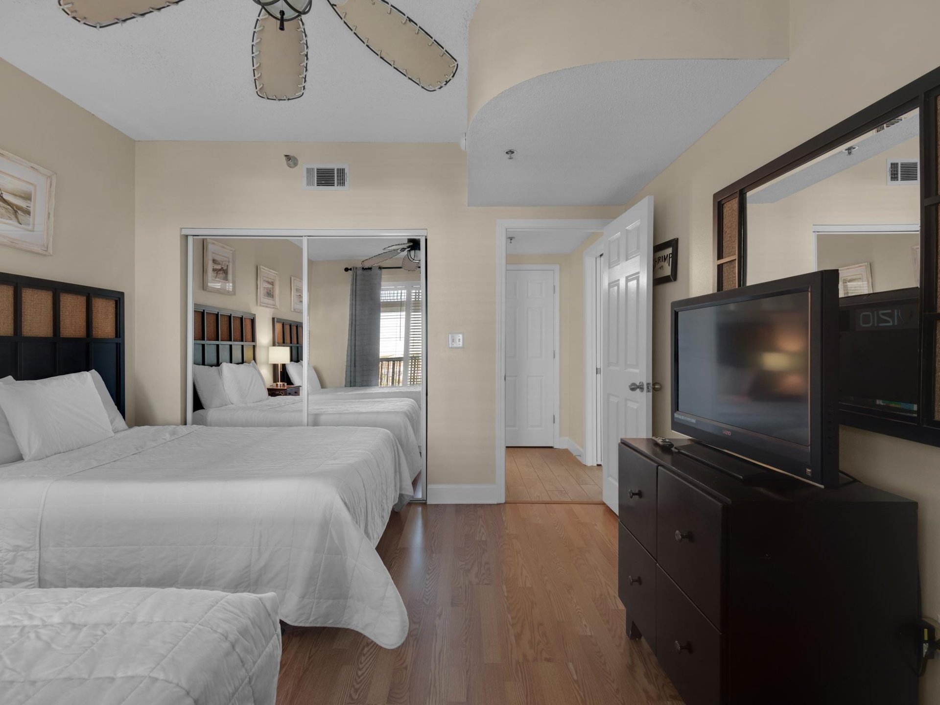 Bedroom 3 with 2 Double Beds and Flat Screen TV