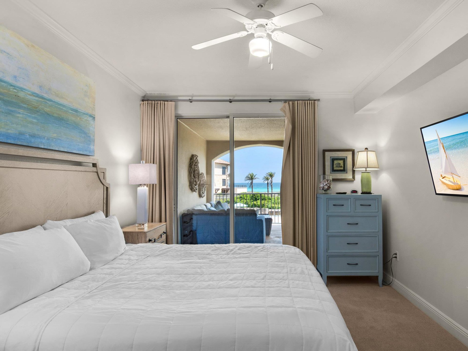 Primary Bedroom with King Bed and Private Balcony Access
