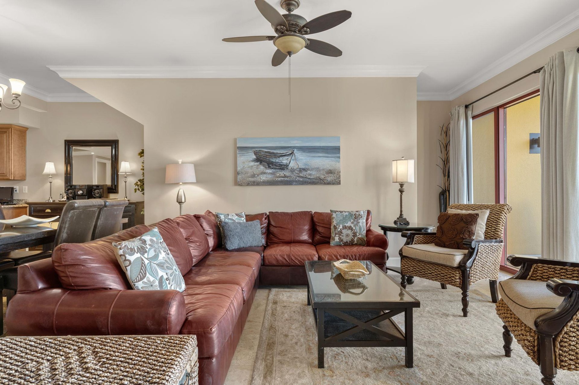Sink into plush leather seating surrounded by coastal charm and thoughtful touches that make you feel instantly at home.