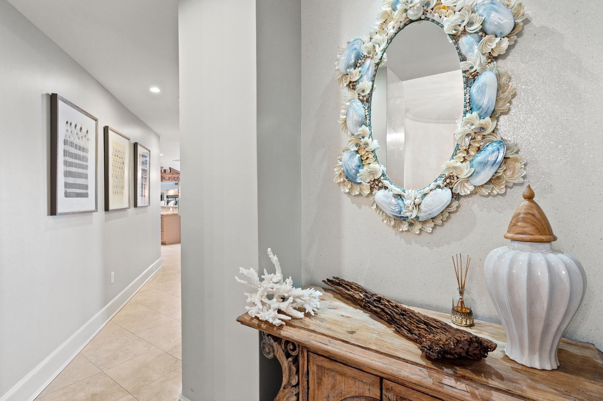 Entry with Local Artist Mary Hongs One of Kind Mirror