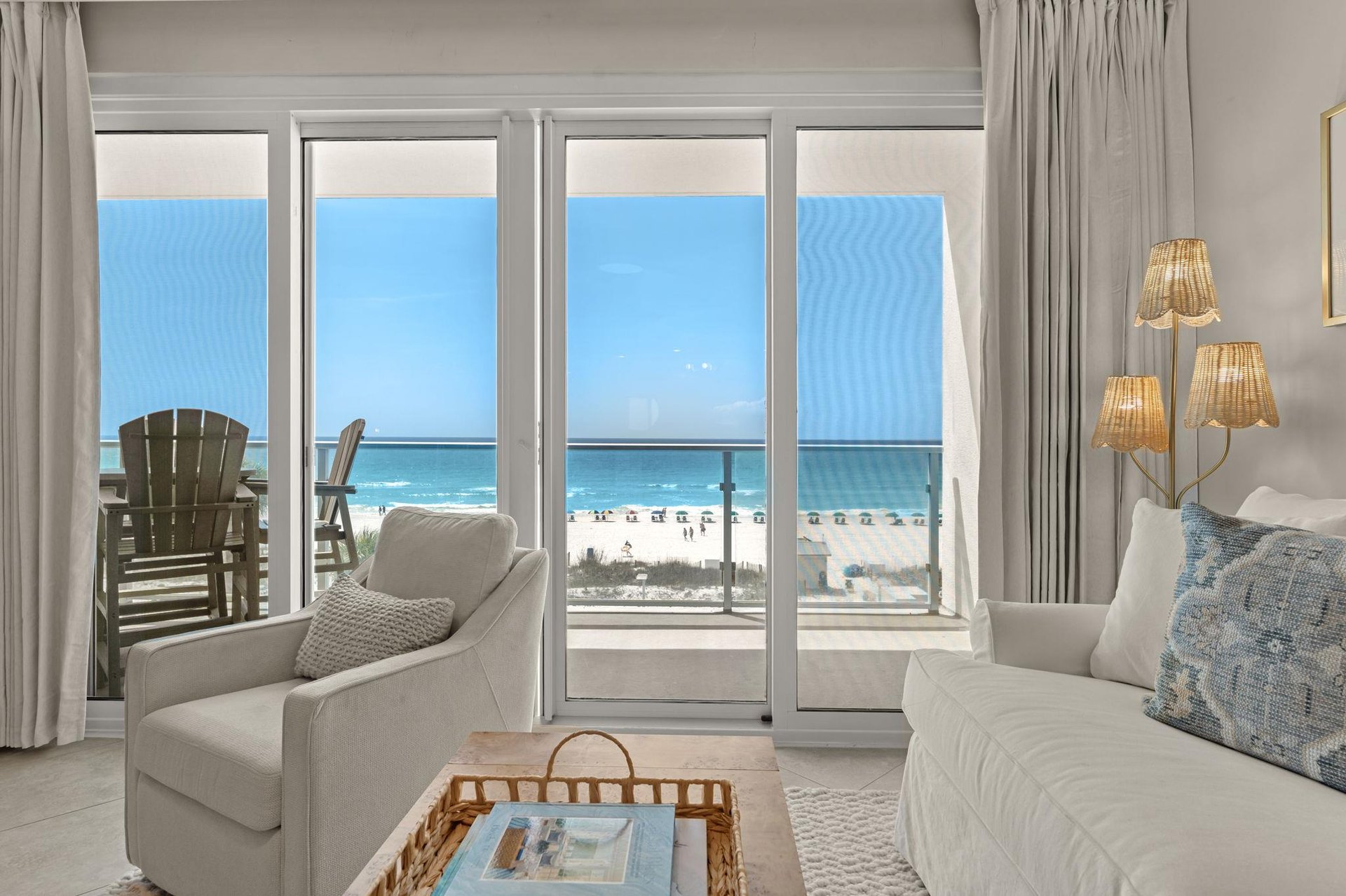 Relax in your bright living room where floortoceiling windows frame stunning ocean views and your private balcony beckons.