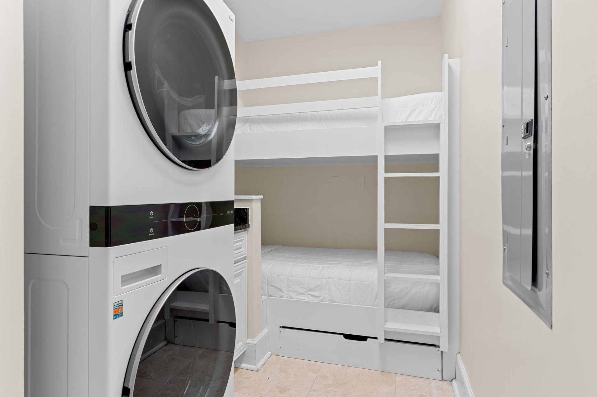 Convenient In Unit Laundry Center and Builtin Twin Bunk Bed