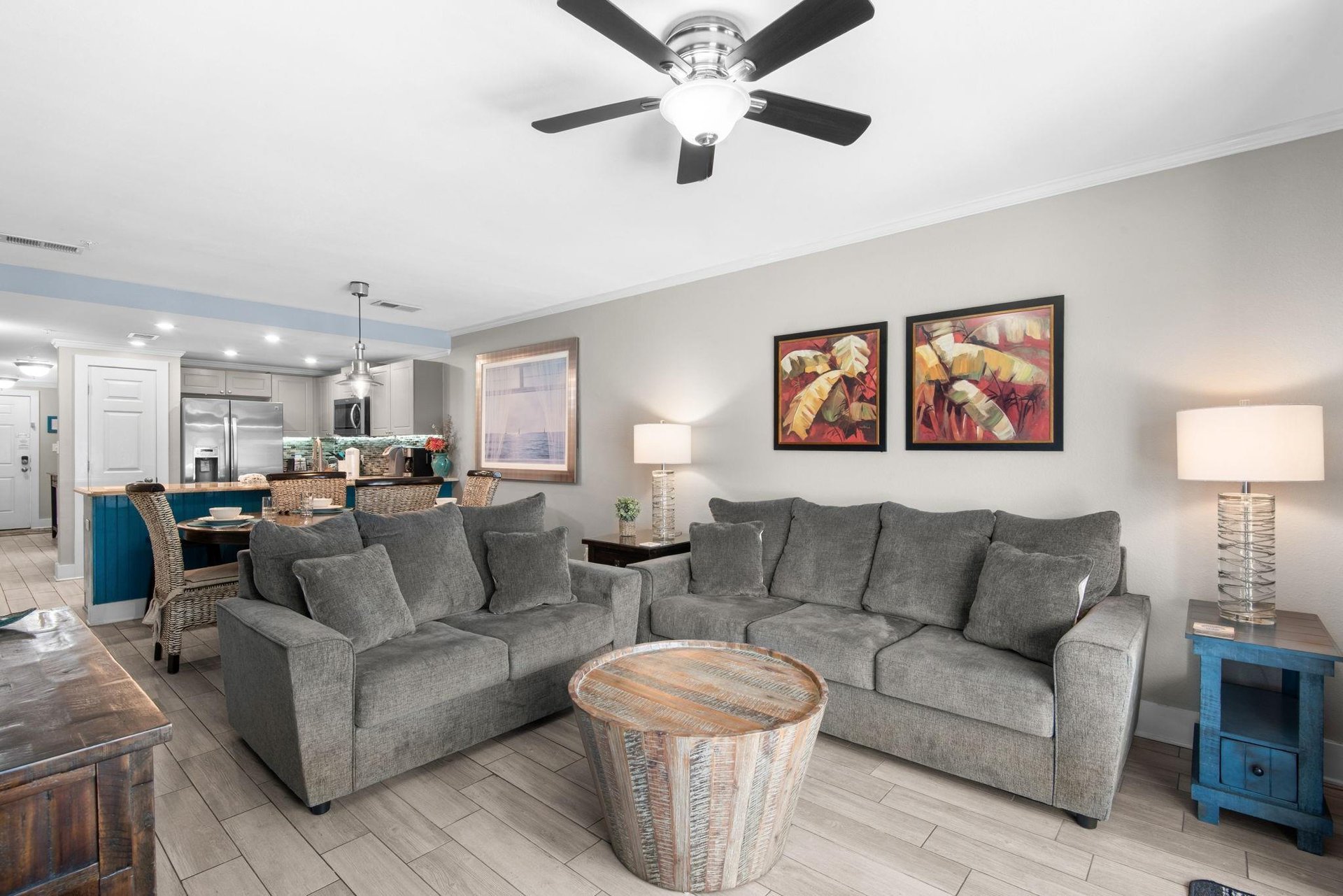 Sink into plush sofas in your openplan living area, where soothing tones create a welcoming retreat after a full day of exploring.