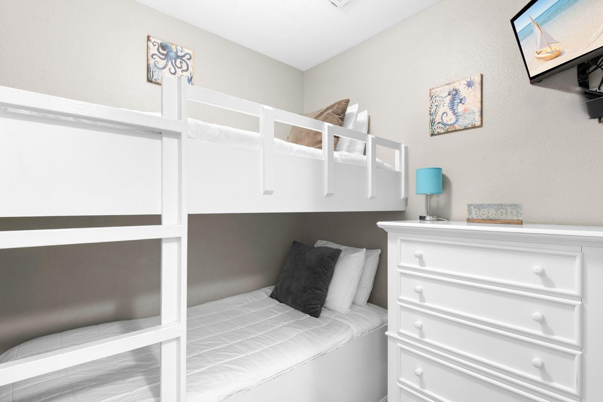 Rest easy in your bright bunk room, a perfect space for the younger ones to chill out.