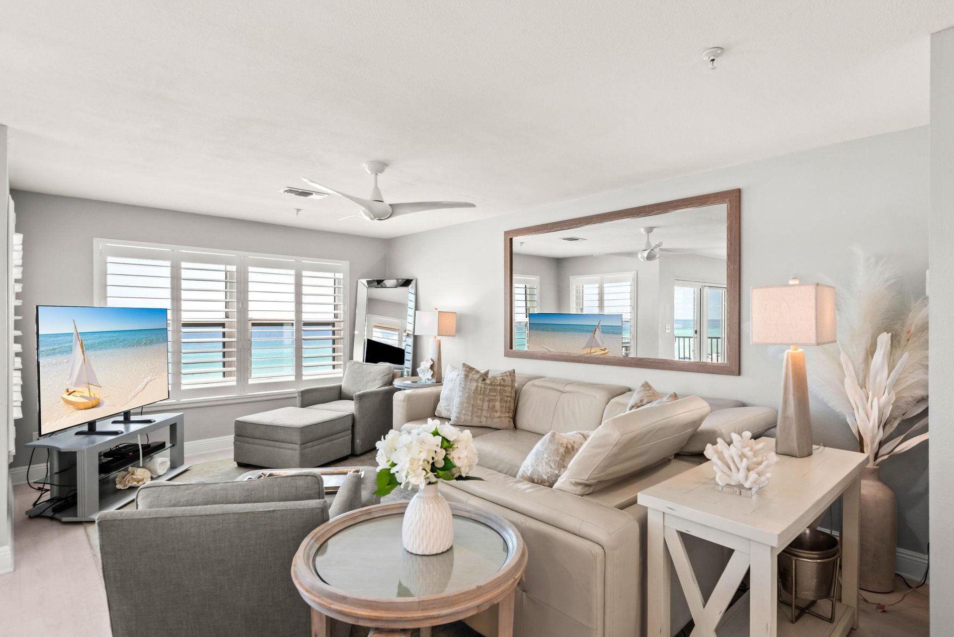 Unwind in the bright, coastalinspired living space