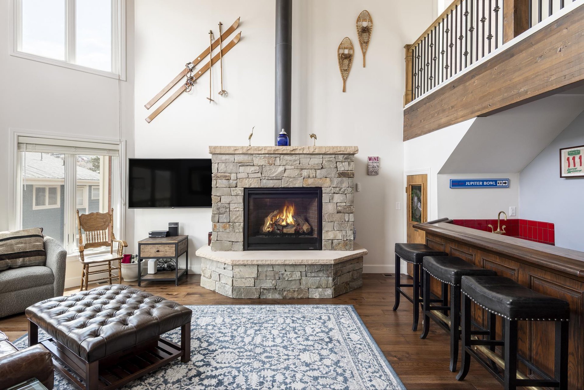 Cozy stovepipe fireplace in the living room