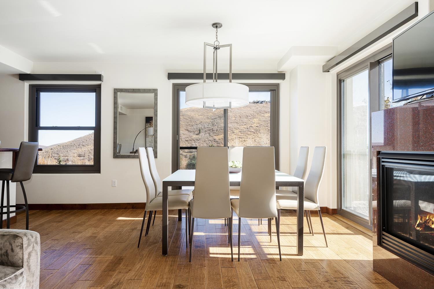 Dining room and cozy gas fireplace