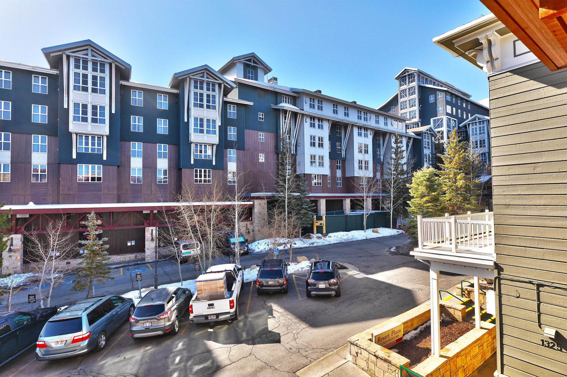 View of the resort plaza from the living room