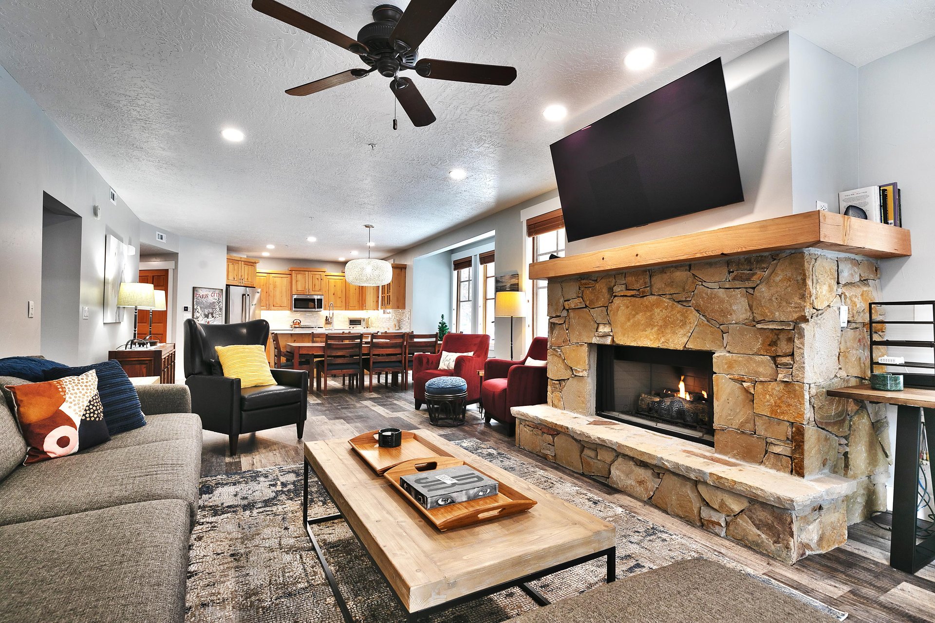 Living room opens up to the dining area and kitchen with open floor plan