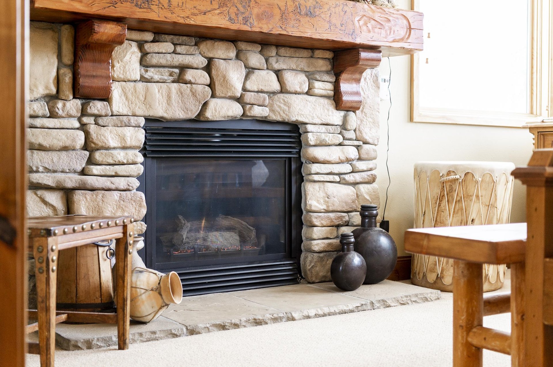 Enjoy a cozy fire in the main bedroom