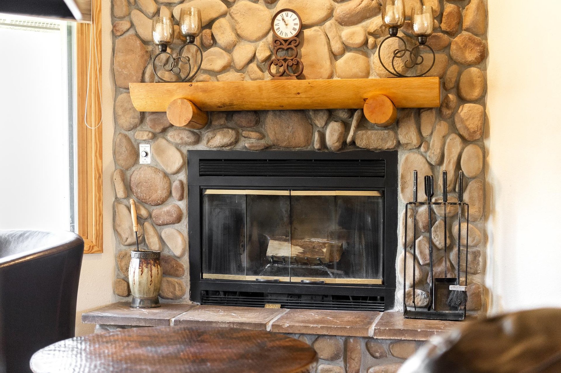 Cozy gas burning fireplace
