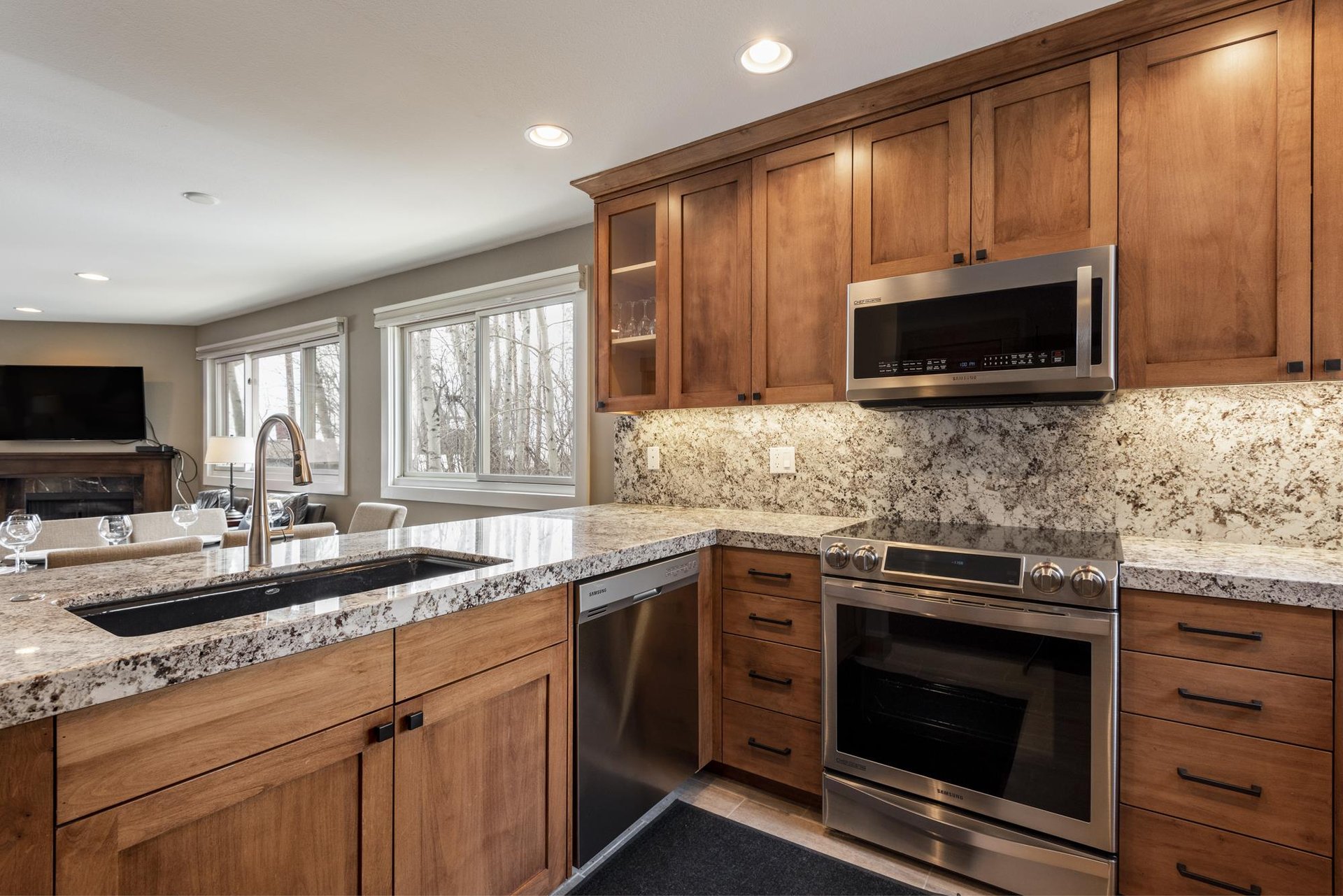Stainless steel appliances in the kitchen