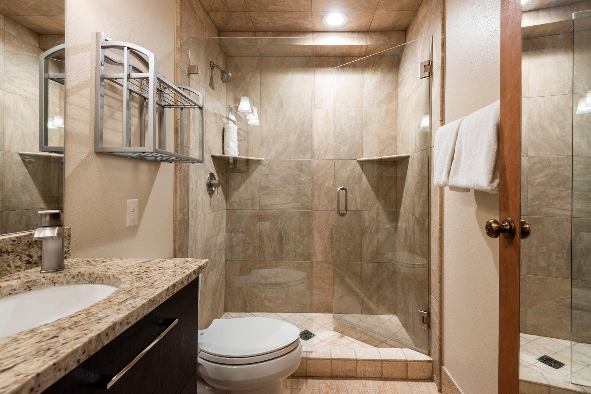 Second bath features a walkin tiled shower
