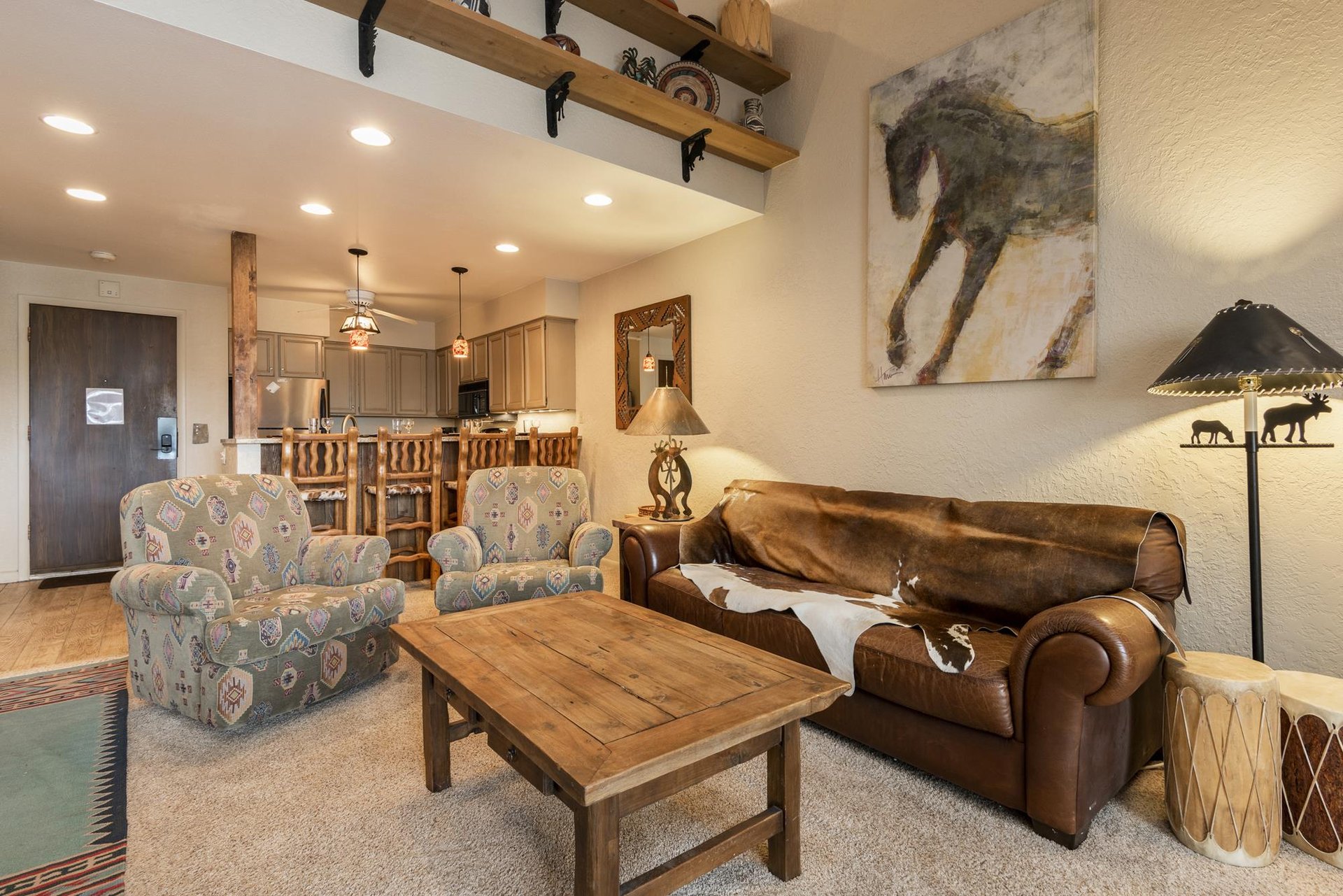Living room with open loft