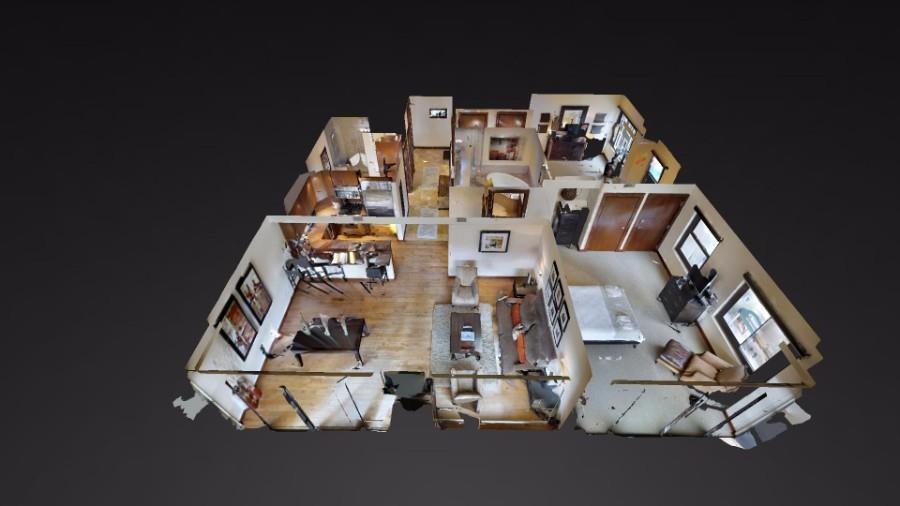 The Lowell Condominium floor plan staged with furnishings.