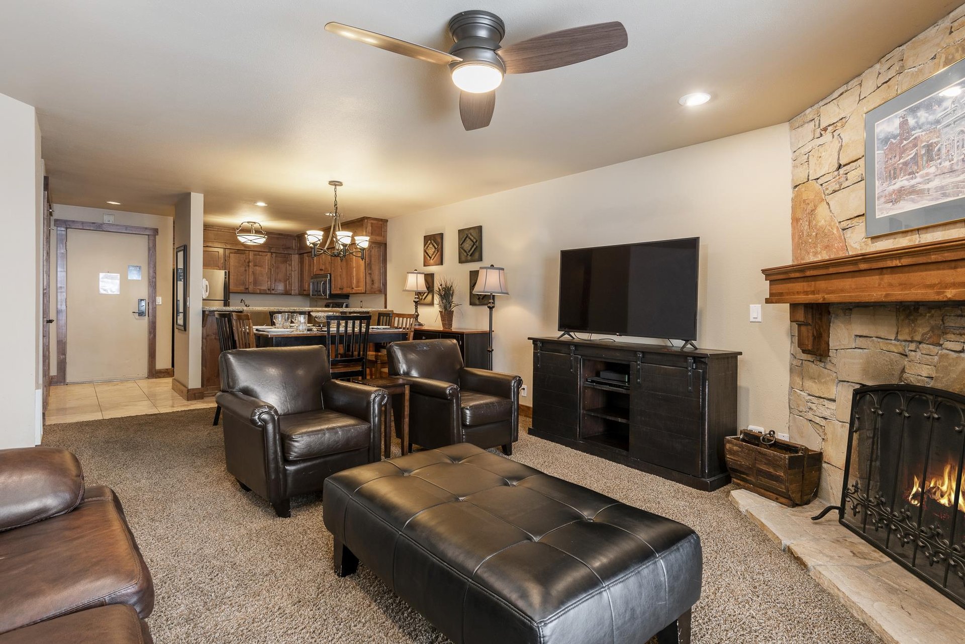 Living area with large screen TV