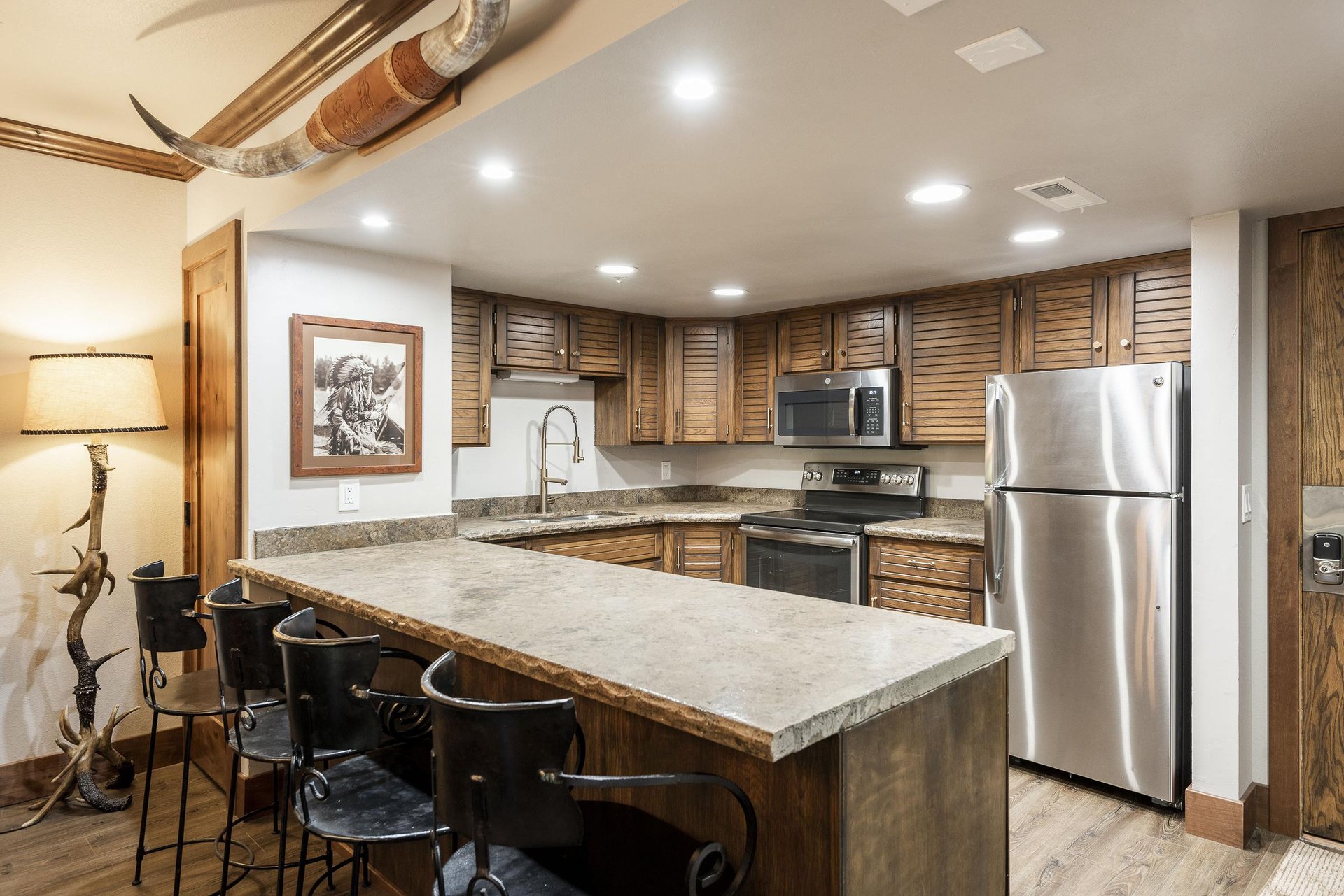 Kitchen with bar seating for 4