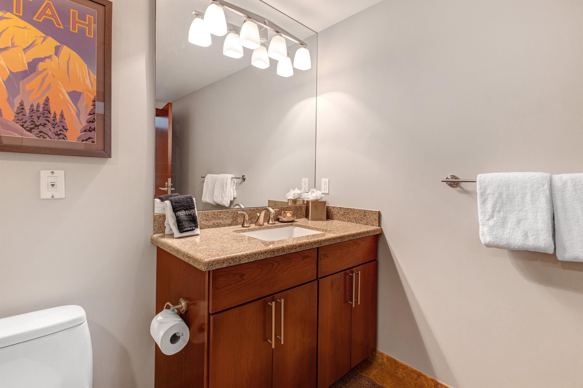 Lowell 402s bathroom with single sink vanity.