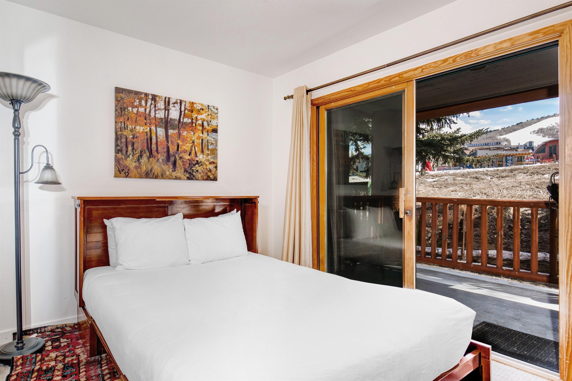 The living area has a doublesize murphy bed in the living area that can be separated with a freestanding accordion door.