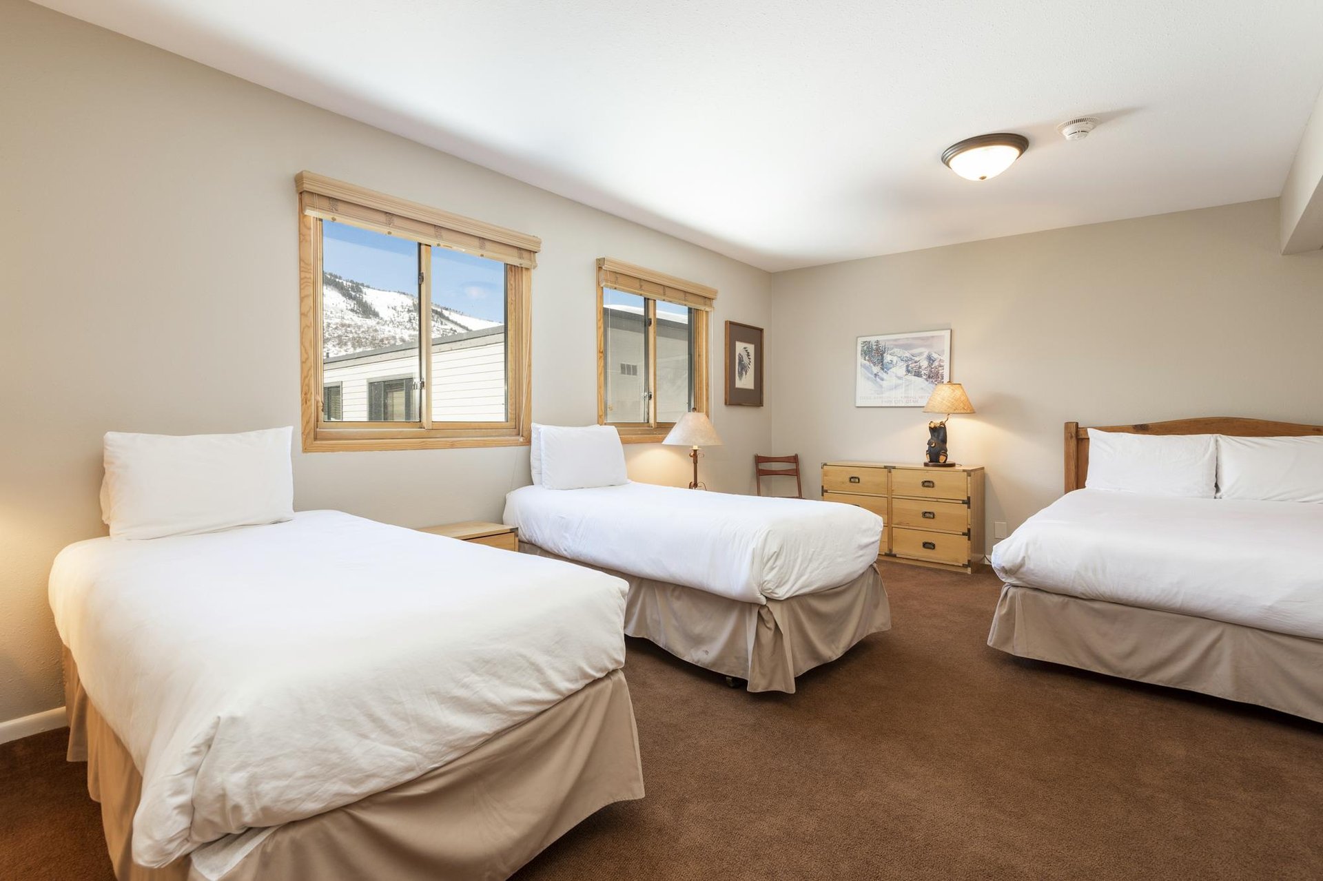 Open loft features two twinsized beds and a queensized bed