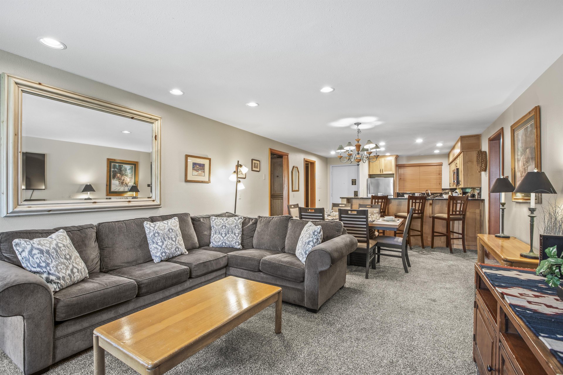 Snow Flower 007 offers a cozy living room with spacious seating on suede sectional..