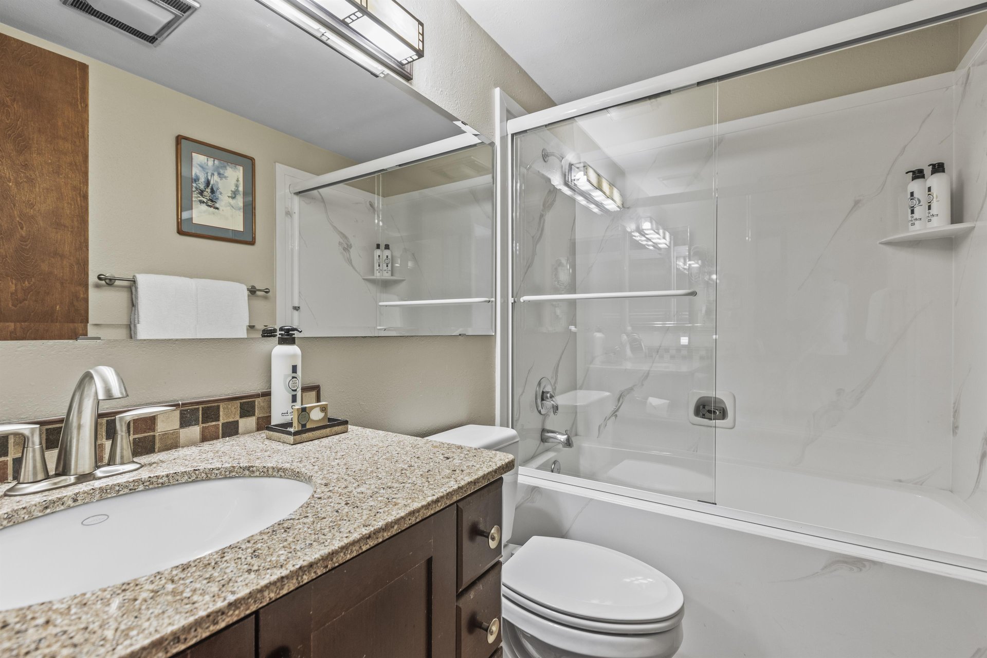 Snowflower 007 second bathroom with a bathtub and shower combination.