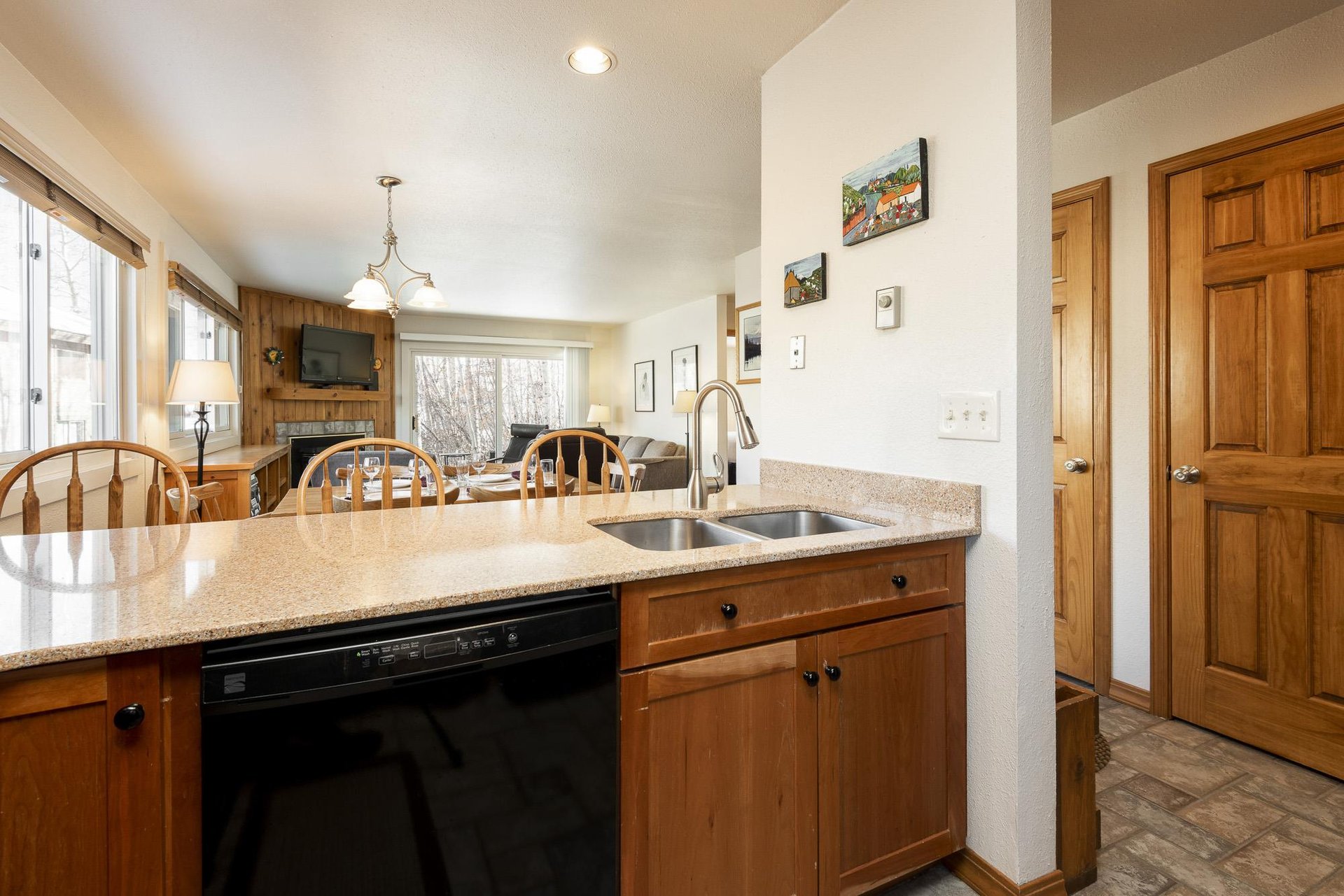 Kitchen layout is perfect for catching up over coffee or cocktails