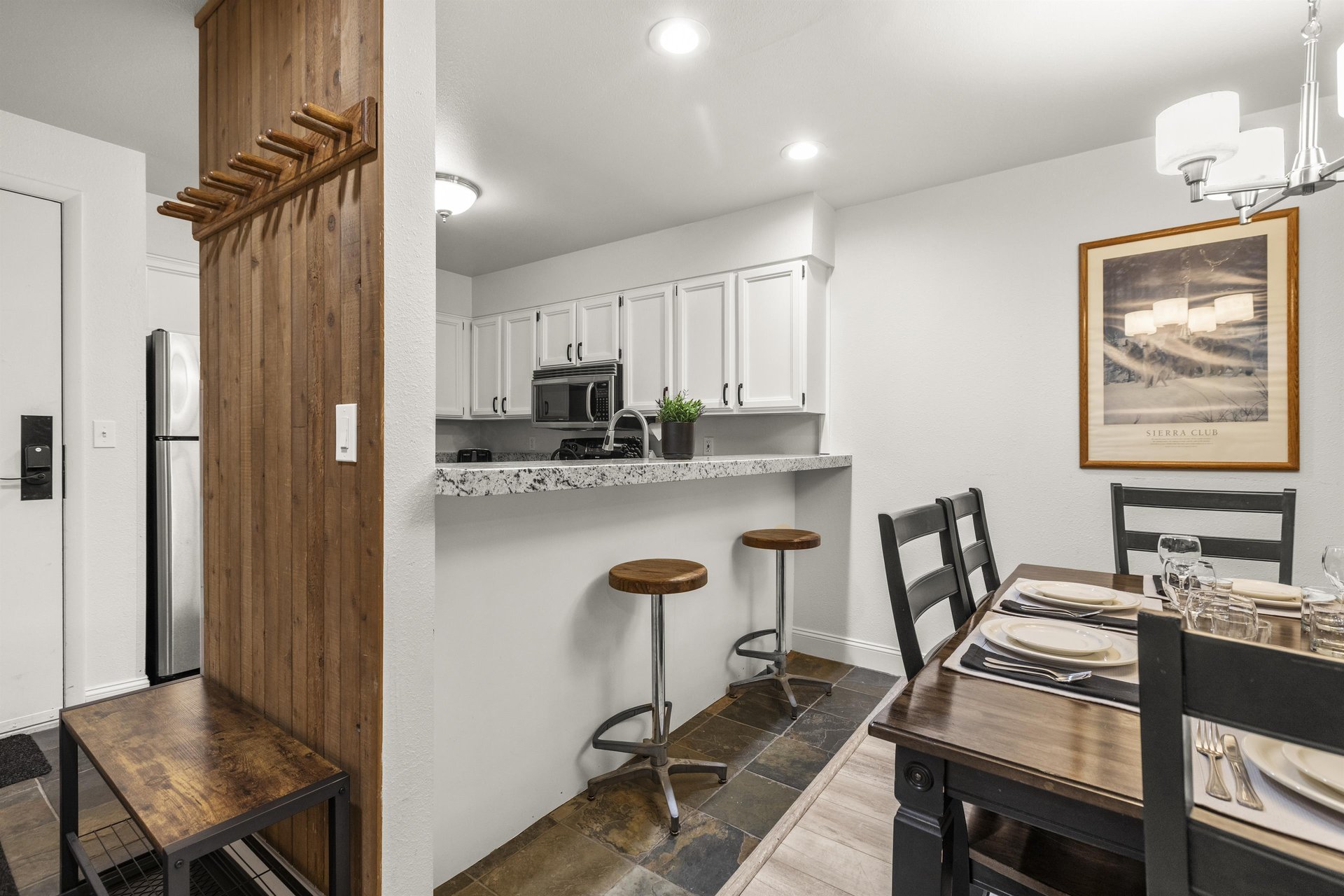 The breakfast bar offers seating for two guests.
