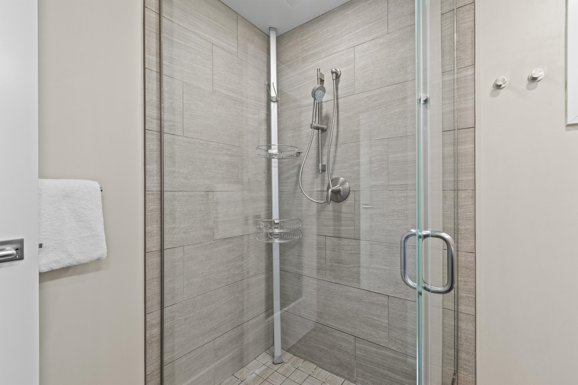 The en suite bathroom with a walk in shower.
