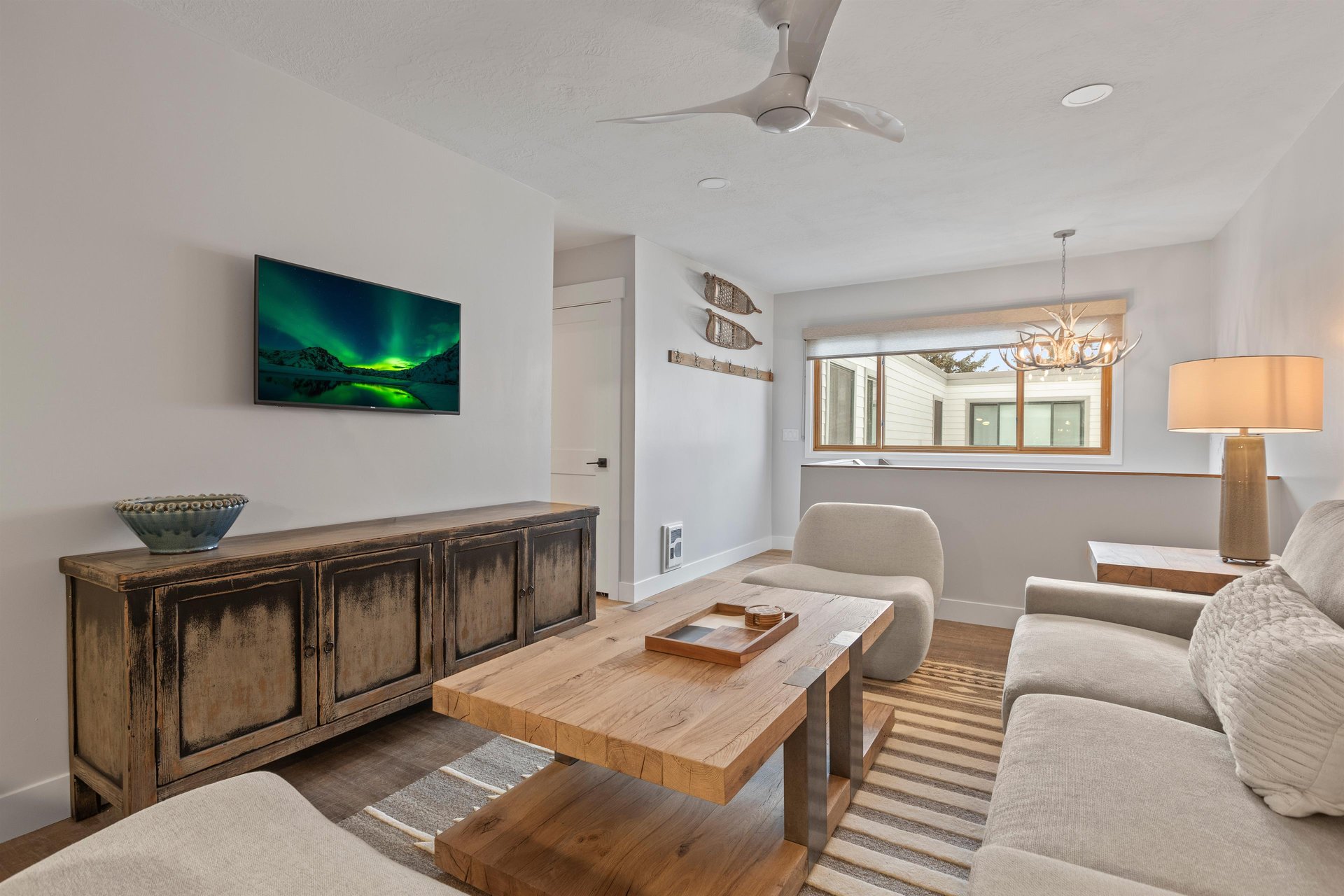 The loft offers another living area to play games or watch a show on the flat screen TV.