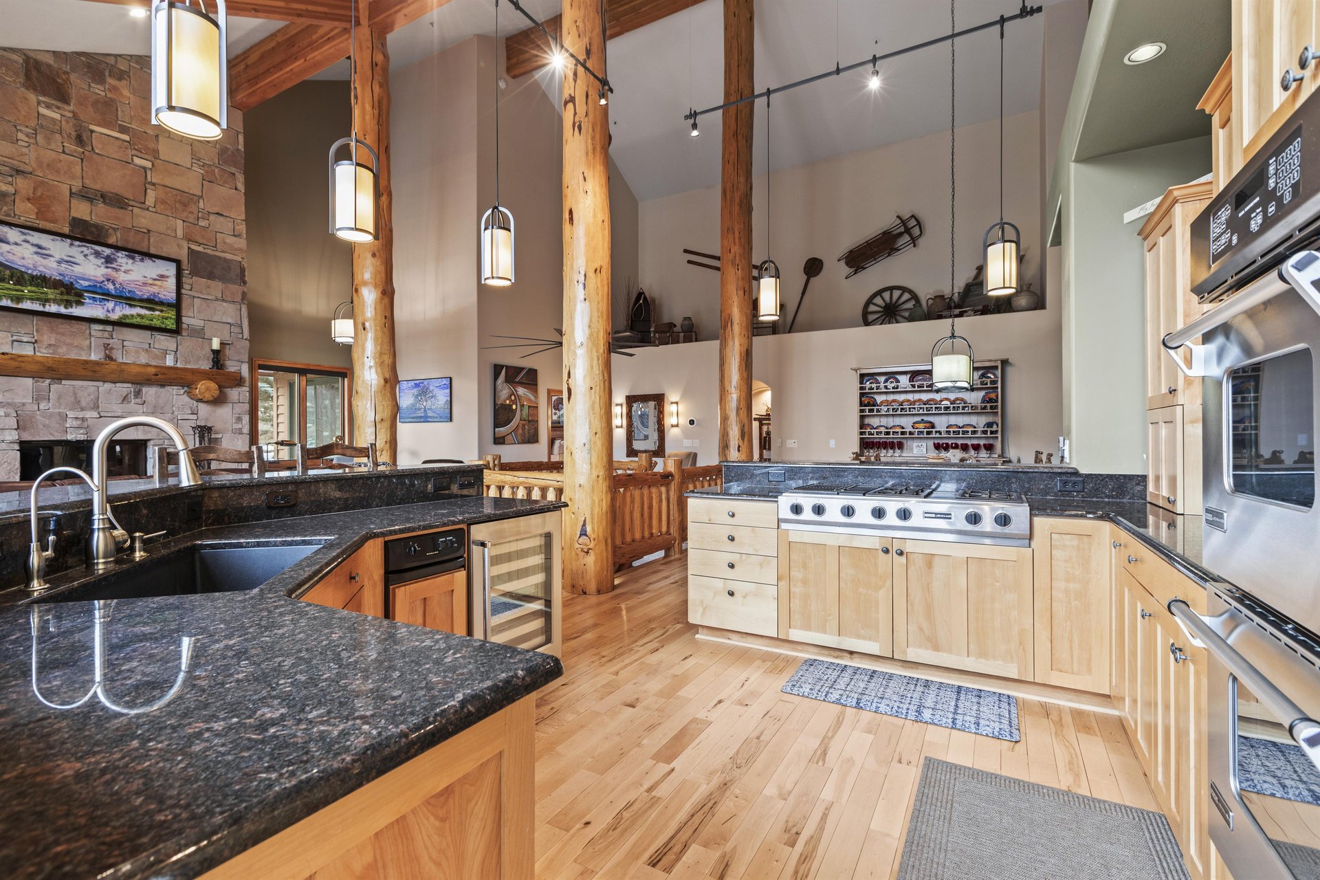 The wellequipped kitchen has a 7 burner stove.