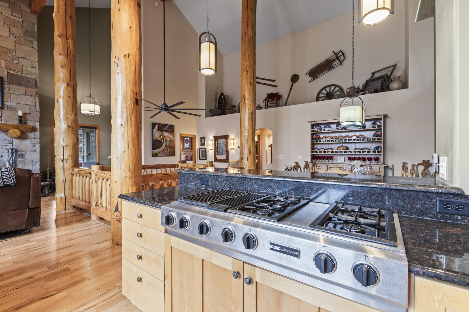 The wellequipped kitchen has a 7 burner stove.