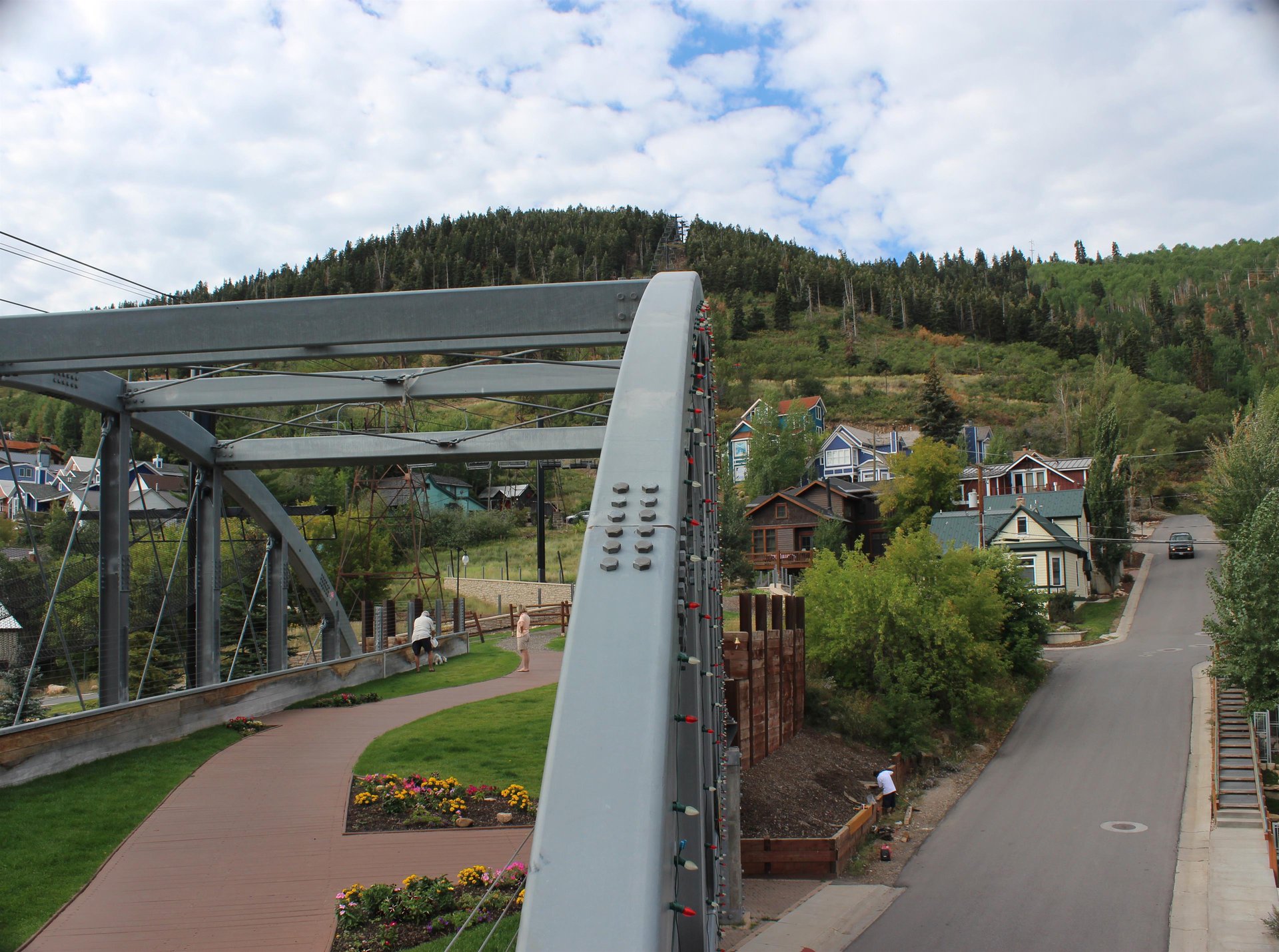 The ski bridge in summer connects the Town Lift base with the mountain access and is across the street from Park Villa.